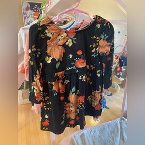 Old Navy Toddler Girls Black Floral Long-Sleeve Dress w Orange & Yellow Flowers